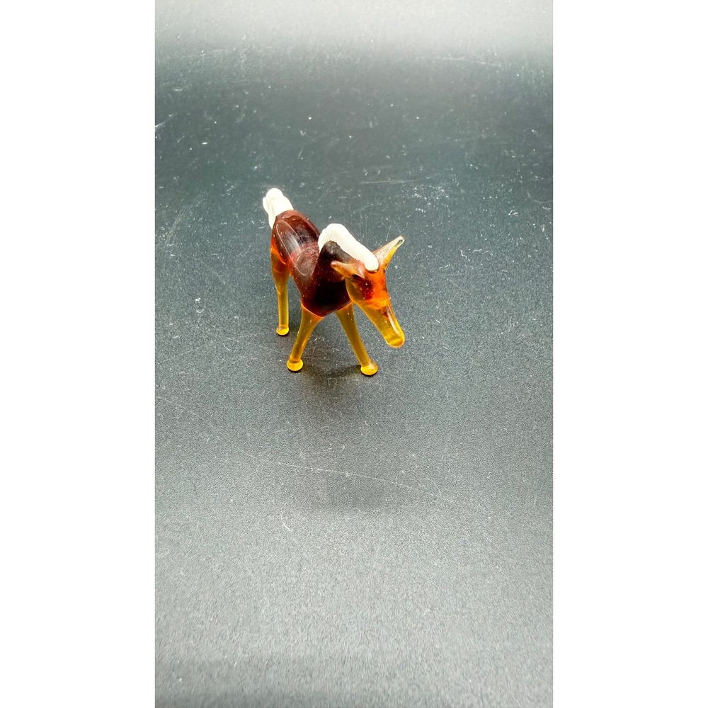 Vintage Hand Blown Amber Murano Style Glass Miniature Horse Figurine